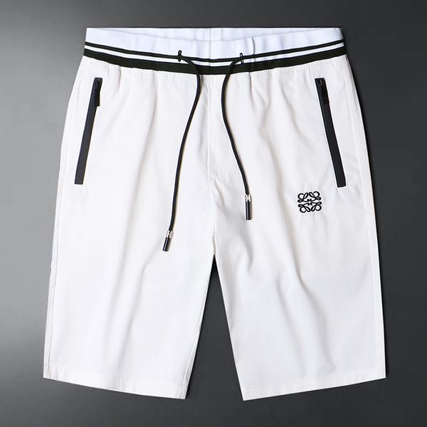 

shorts summer fashion brand embroidered men's elastic loose zipper pocket thread waist 5-inch beach pants, White;black