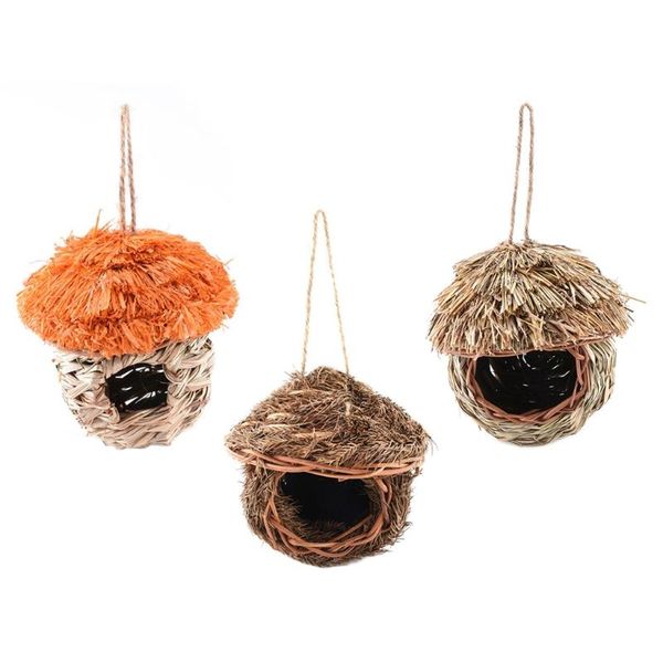 

handmade woven straw bird house hut small hatching breeding cave for parrot finch hamster nest, cages