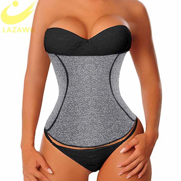 

lazawg women waist trainer tummy control girdle neoprene sweat weight loss slimming underwear workout belt modeling strap, Black;white