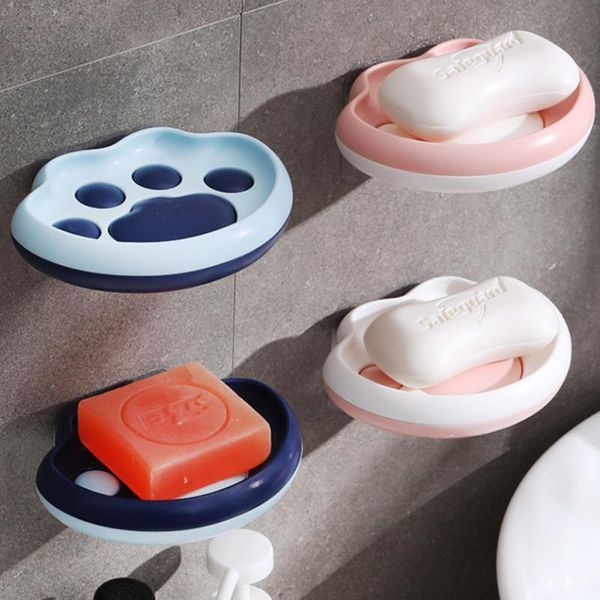 

hooks & rails cat shaped soap dish holder suction cup for bathroom shower box sponge storage tray creative