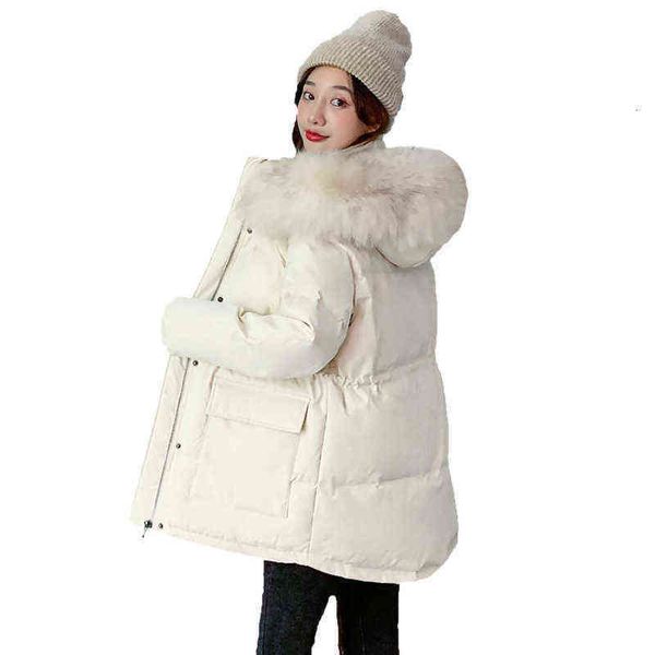 

2021 off season large wool collar parker down cotton et women's winter net red short warm, Black;white