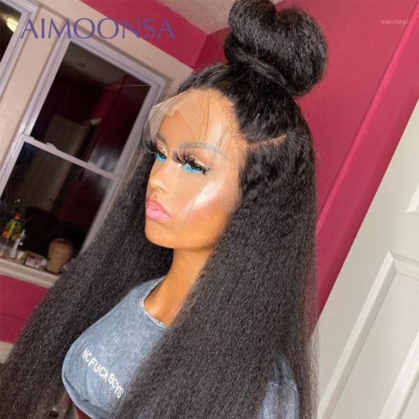 

lace frontal wig human hair for women black kinky straight front glueless wigs peruvian remy aimoonsa1, Black;brown