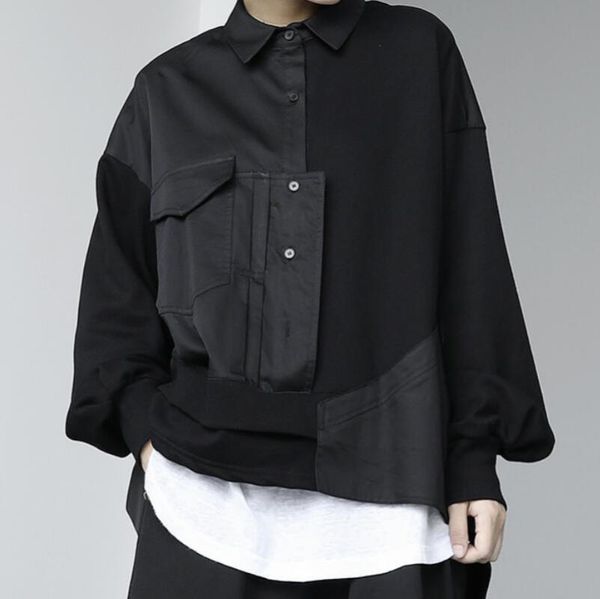 

men's casual shirts / summer fashion personalized customization large size irregular stitching long-sleeved shirt/s-6xl, White;black