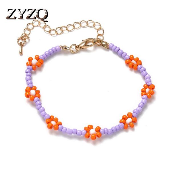 

beaded, strands zyzq sweet flower beaded bracelet for women small daisy beach elastic rope valentine's day gift jewelry wholesale, Black