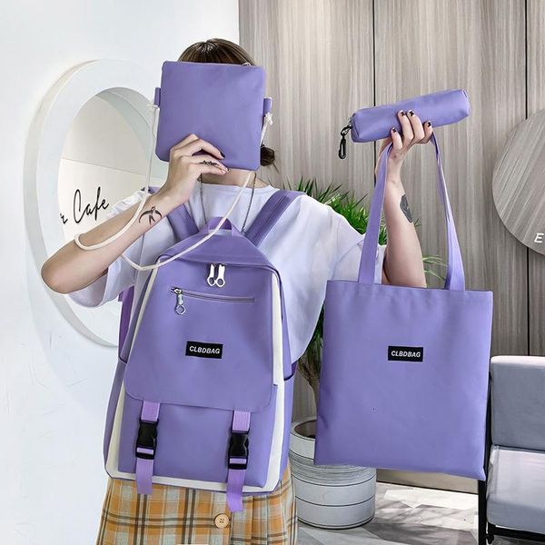 

backpack mochila feminina colorida para adolescentes, 4 conjuntos, cores doces, moda , bolsa escolar, alta qualidade, mala de lona g7wg