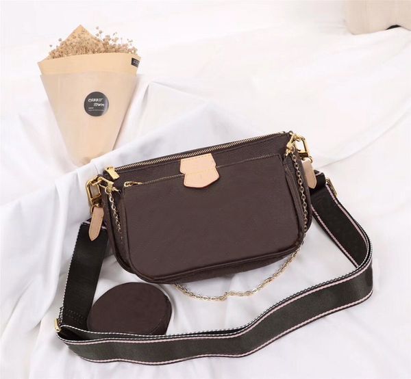 

2022 new classic leather mahjong bag woman three-in-one shoulder bags fashion simple diagonal messenger chain female bag brown three-piece s