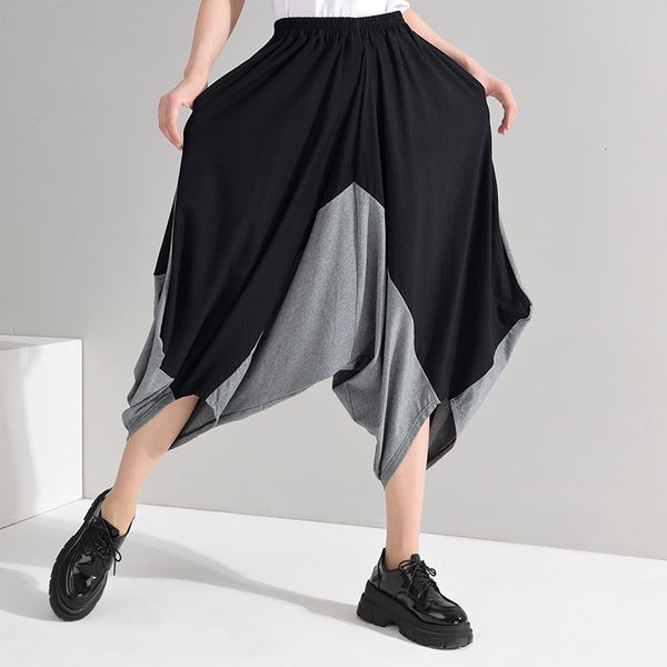 

women's pants & capris [eam] high elastic waist gray wide leg contrast colortrousers loose fit women fashion tide spring summer 1w50302, Black;white