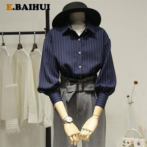 

ebaihui blouse women casual striped shirts blouses three quarter sleeve female blusas ladies office 220312, White