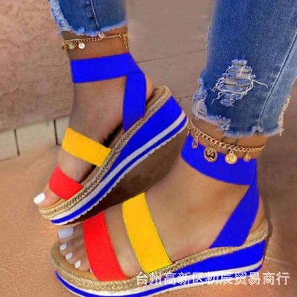 

sandals summer 2021 mid heel casual wedge round toe big, Black