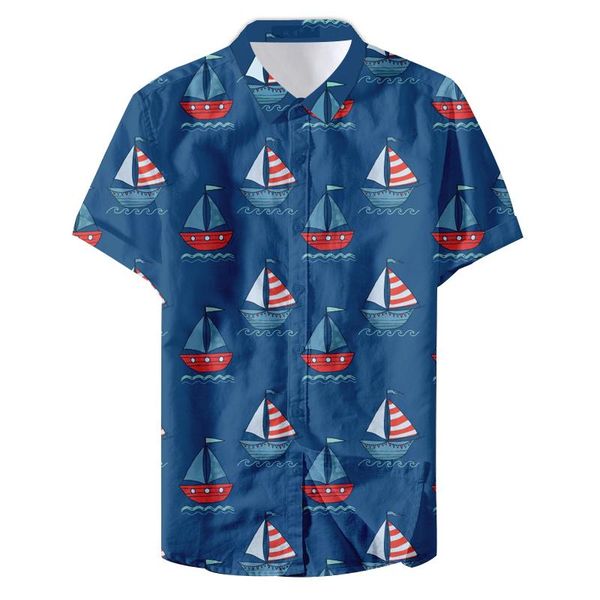 

men's casual shirts 2021 breathable fishing-boat pattern vintage, White;black