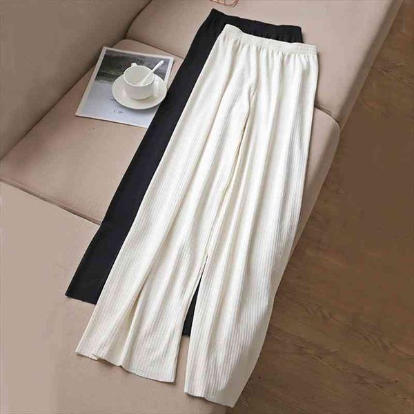 

cream womens wide leg pants high waist full-lenth loose white black casual long ice silk bell bottom flare pants trousers, Black;white
