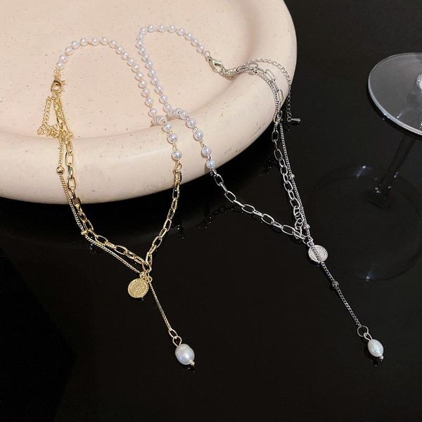 

chokers coin splicing chain natural freshwater pearl necklace, Golden;silver