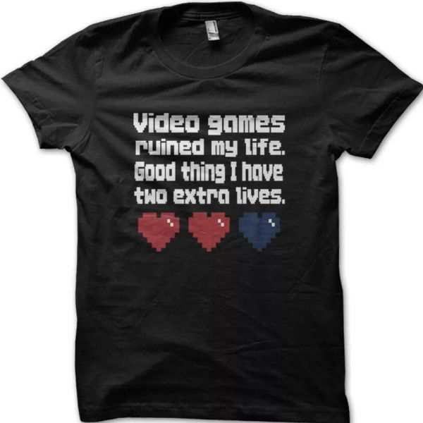 

video games ruined my life funny gamer cotton t-shirt 8993, White;black