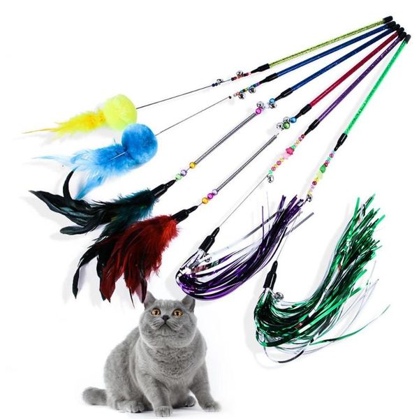 

style educational environmentally friendly cat toy pet leash color feather bell multi--spring steel wire teaser toys