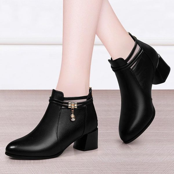 

boots autumn genuine leather women shoes woman fashion round toe ankle 2021 black casual office comfortable n0007