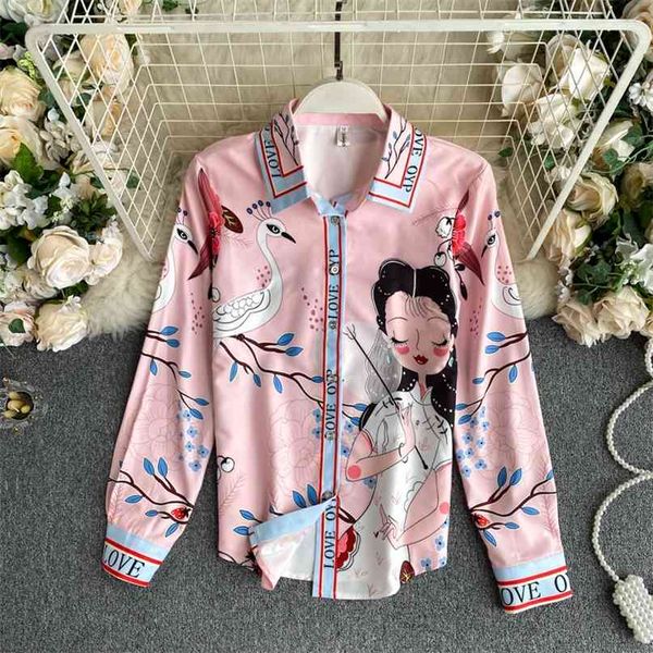 

autumn women's shirt lady fashion printed long-sleeved vintage harajuku blusas de mujer blouse clothing p510 210527, White