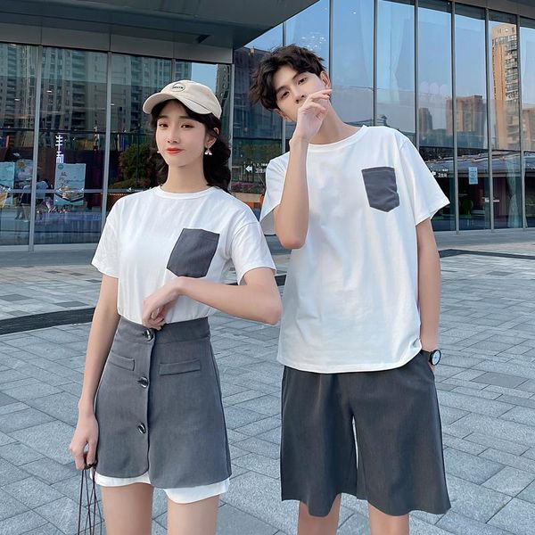 

women's t-shirt short-sleeved for couples slim summer class clothing clothes, White