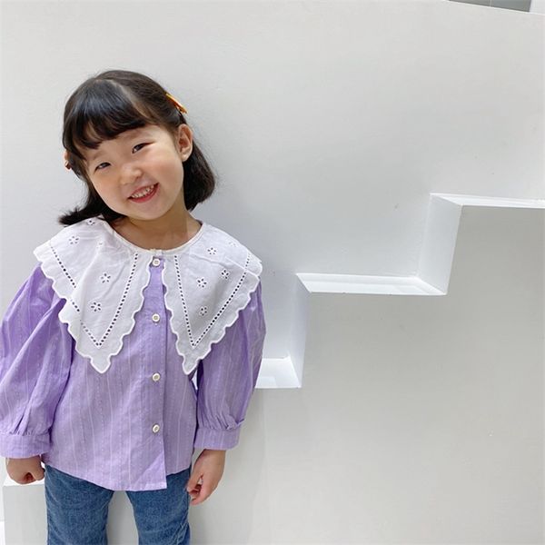 

autumn korean style girls laciness collar casual shirts pure cotton turn-down doll shirt clothes 210708, White;black