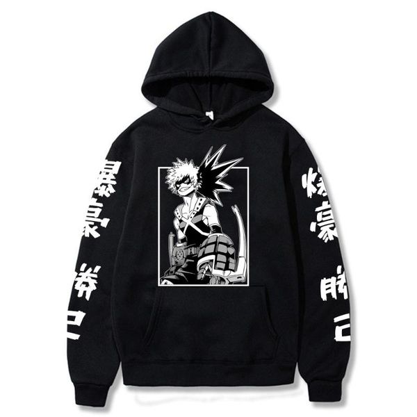 

men's hoodies & sweatshirts anime my hero academia bakugou katsuki printed hooded cozy pullovers, Black
