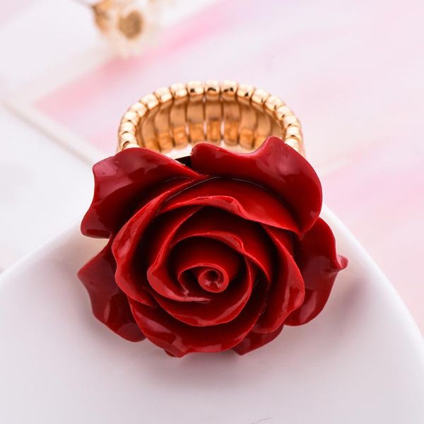 

cluster rings red rose alloy ring woman man 2021 korea fashion accessories banquet jewelry gift girl, Golden;silver