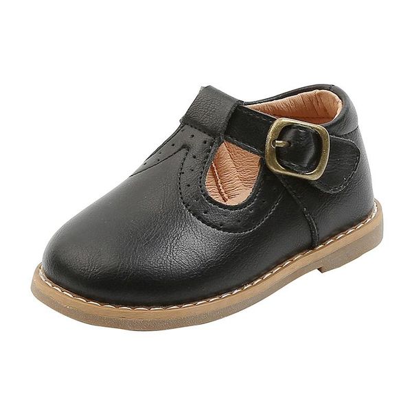 

flat shoes 12-16cm brand solid leather kids girls flats strap dress wedding party british style mary brogue jane princess, Black;grey