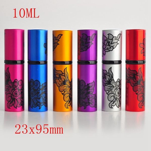 

100pcs/lot 10ml refillable print flower aluminum spray perfume bottle empty atomizer parfum for travel 6 colors storage bottles & jars