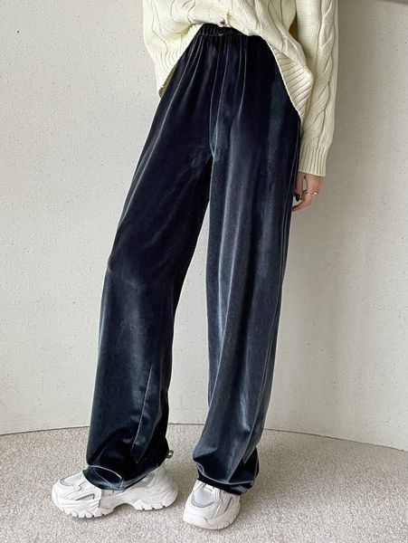 

dazy elastic waist velvet pants o9mc#, Black;white