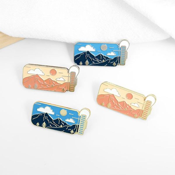 

pins, brooches enamel pin for backpack outdoor adventure set,cute bottle lapel badges hiking mountain landscape brooch, Gray