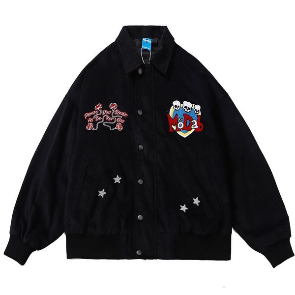 

men's jackets 2021 streetwear hip hop skull letter embroidery college zipped coat vintage punk outwear harajuku casual bomber jacket, Black;brown