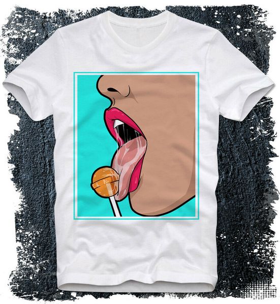 

t-shirt lollipop girl lips bad bitch fresh dope swag, White;black