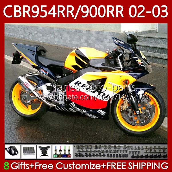 Karosserie-Kit für HONDA CBR900 CBR954 RR CBR 954 900 RR CC 2002 Repsol gelb 2003 Karosserien 61No.58 CBR 900RR 954RR 900CC 02-03 CBR954-RR CBR900RR CBR954RR 02 03 OEM-Verkleidung