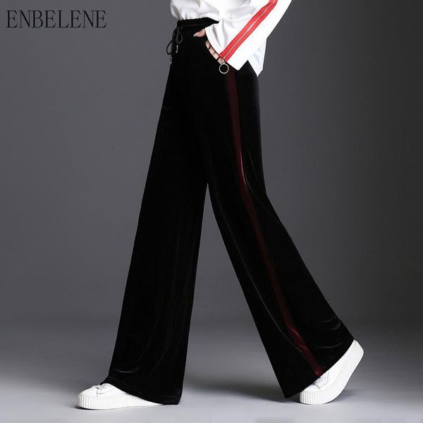 

women's pants & capris 2021 autumn velvet trousers women solid black wine red high waist wide leg for female plus size laides casual gj, Black;white