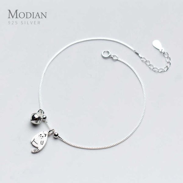 

modian tiny cat bell animal bracelet fashion chain 925 sterling silver charm romantic bracelets women jewelry gift, Golden;silver