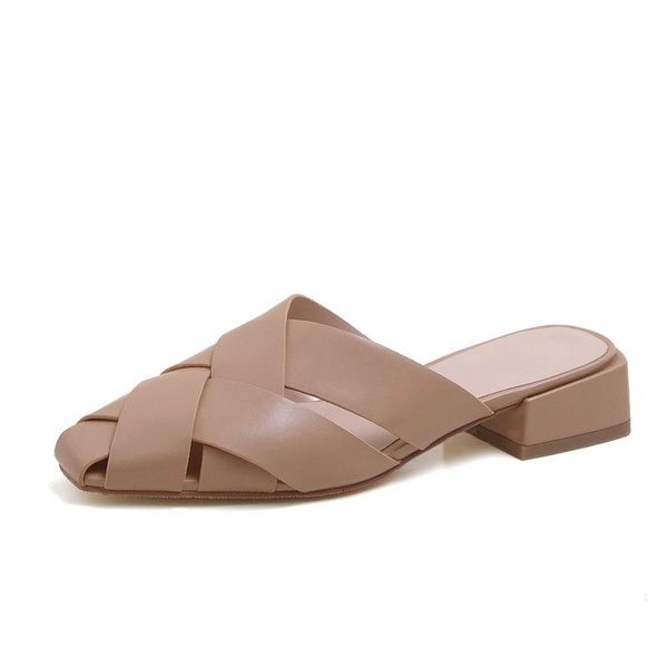 

fashion cross tied female slippers classic design med heels sandals for women est summer casual house shoes woman, Black