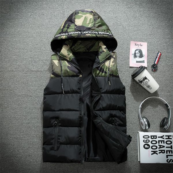 

men's vests camouflage sleeveless jackets warm parka waistcoat 98750kgmen winter male plus size 23xl 4xl vest hoodie #mcj116 znkn, Black;white