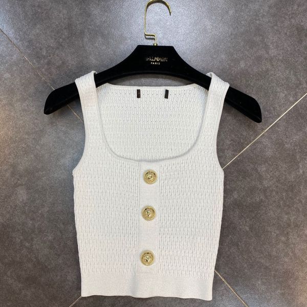 

women sleeveless temperament ice silk knitted vest square gold button collar fashion spring summer 11b411 210525, White