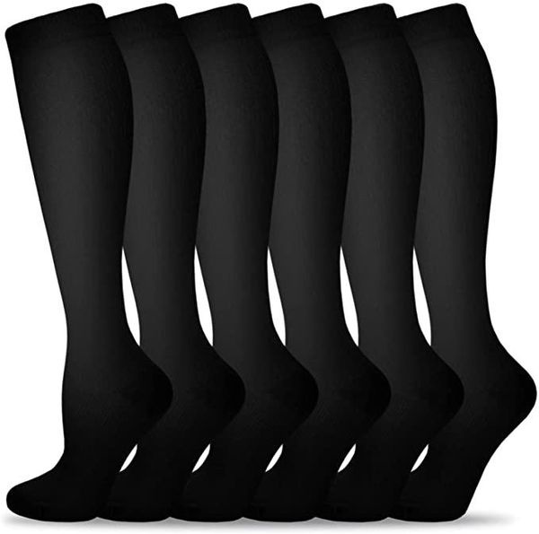 

sports socks running men women compression golfs high tube for varicose veins cycling football flight travel medias, Black