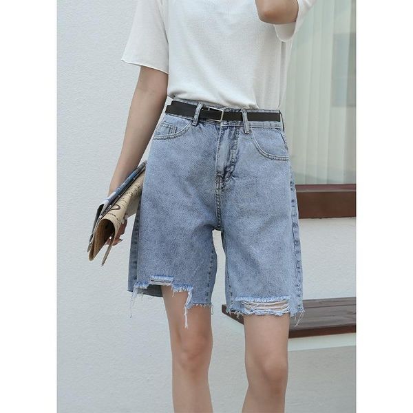 

women's jeans fashionable high waisted denim shorts summer loose and thin a-line wide leg pants korean straight five point, Blue