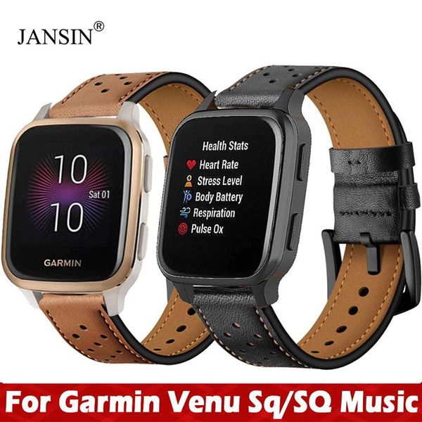 

watch bands band for garmin venu sq strap leather music replacement bracelet, Black;brown