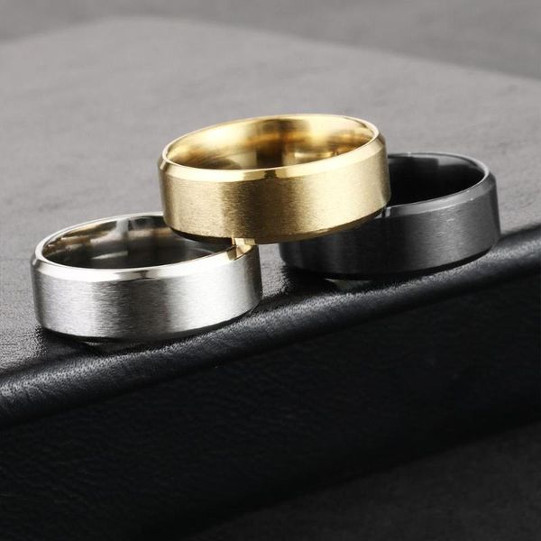 

wedding rings simple gold/black/silver color stainless steel finger ring men 8mm classtic couple engagement bands trendy jewelry, Slivery;golden