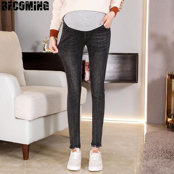 

autumn maternity pants korean stretch jeans high waist belly pregnant pregnancy clothes bottoms, White