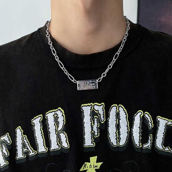 

earrings & necklace titanium steel not fade square brand pendant thick chain men's fashion heavy industry design feeling street hip, Silver