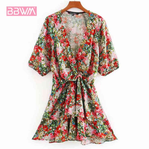 

v-neck waist loose sweet female dress idyllic harajuku beach holiday chic women's dress mini 210507, Black;gray