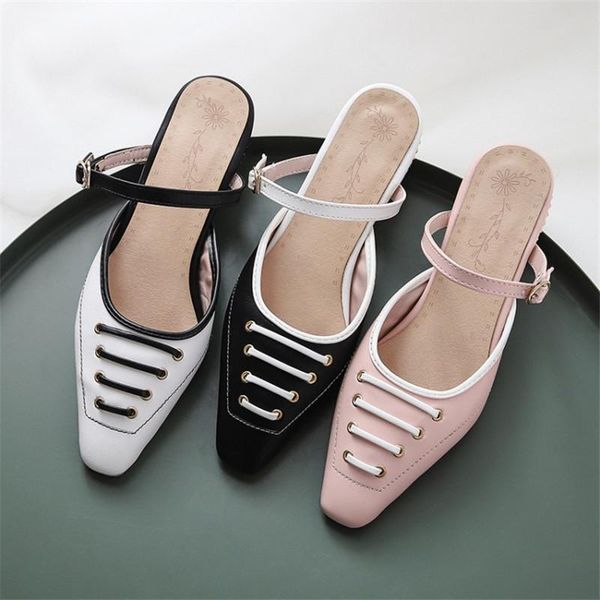 

slippers pxelena fashion mules women square low heels shoes outside date holiday party slides 2021 summer comfort plus size, Black
