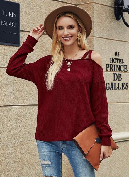 

women's t-shirt wholesale women t shirt off shoulder casual loose streetwear pullover slash neck long sleeve spring autumn clothing, White