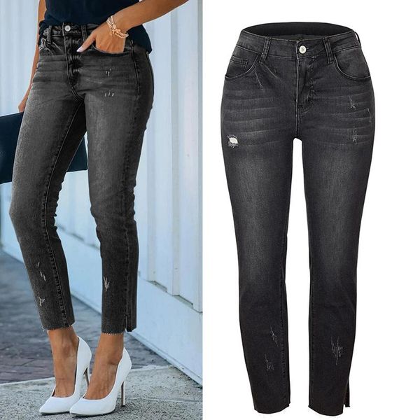 

women's jeans stretch loose fit calf straight harem pants 2021 fall high waist, Blue