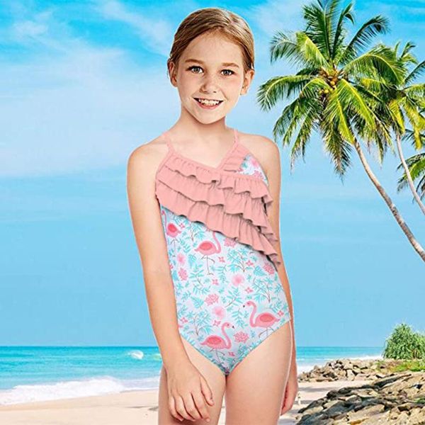 

women's swimwear summer baby girls casual suspender swimsuit sleeveless v-neck fashion leopard flamingo printed triangle 18 -6 y, White;black