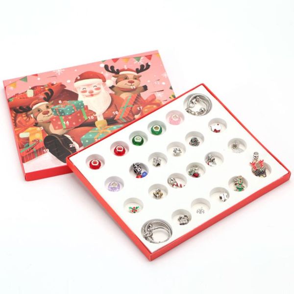 

charm bracelets christmas children's gift bracelet jewelry countdown calendar diy 24 days charms beads set surprise elk box, Golden;silver