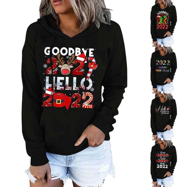 

women's hoodies & sweatshirts merry christmas fashion printing long sleeve pocket casual pullover sweatshirt 2022 gift, Black