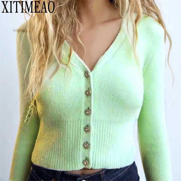 

za elegant long sleeve sweater women single-breasted female short cardigan soft flexible knitted outwear 211018, White;black